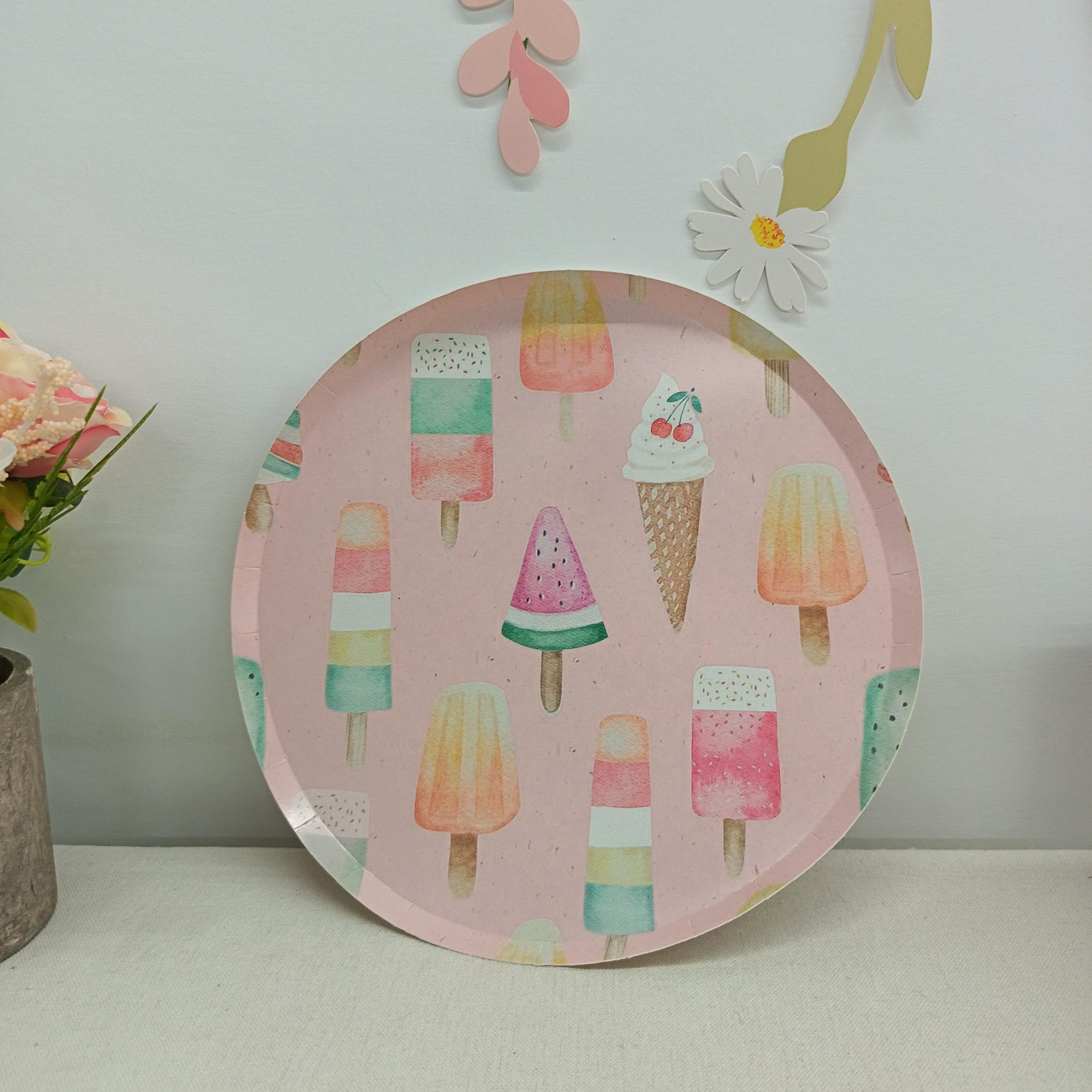 Assiette en papier rose 9 pouces * 8 pièces