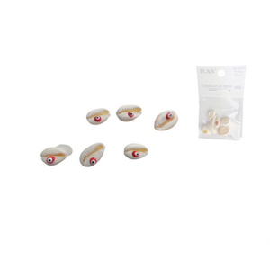 Perles de coquillage Ilan 16-18 mm motif œil bord doré rouge pour artisanat DIY 6 pièces - Product Image 1