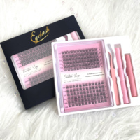 Kit de cils individuels en vison faits à la main, personnalisables, avec base, adhésif et scellant, cils en grappes pré-coupées