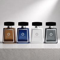 Atomiseur de parfum carré moderne en verre, flacon multi-couleurs avec couvercle noir pour emballage de parfum masculin de marque