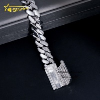 Bracelet cubain à maillons serrés en argent 925 fait à la main, style hip-hop, bijoux de rappeur personnalisés, serti de moissanite de 12 mm
