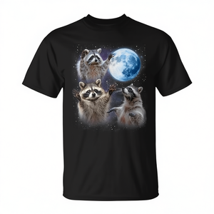 Camiseta con diseño de mapaches que ronquen al luna, color negro, diseño unisex para adultos - Product Image 2