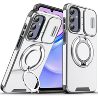 Coque de protection robuste pour objectif d'appareil photo avec béquille rotative et anneau magnétique pour Samsung A16, étui de téléphone en TPU+PC rigide