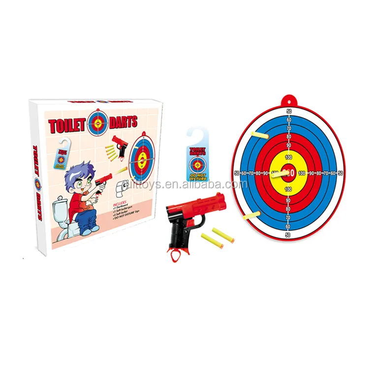 Funny Kids Game Soft Bullet Shooting Target Toys Plastic Toilet Darts Board Set