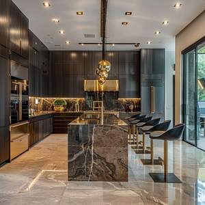 Moderno All-in-One Set di armadi da cucina su misura <span class=keywords><strong>MDF</strong></span> modulare angolo cottura Backsplash in acrilico pannello porta per ville - Product Image 2