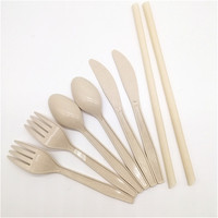 Ensemble de couverts jetables en papier biodégradable et écologique, couteau, fourchette, cuillère, cure-dents, serviette, couleur et logo personnalisés pour usage domestique