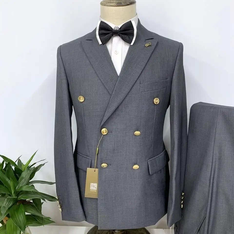 Wholesale Green Formal Double Breasted Two Piece Navy Blue Coat Pant Men Suit Men'S Wedding Dress