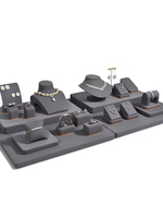Ensemble de présentoirs à bijoux en microfibre de luxe pour comptoir de magasin, présentoirs et organisateur de plateaux pour bagues, boucles d'oreilles, colliers