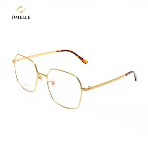 OMELLE Square Oversize Eyeglasses IP Plating Titanium Frame 18K Gold Color