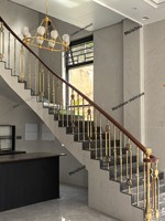 Rampe d'escalier de luxe en cuivre et aluminium, résistante à la rouille, pour villa, maison individuelle, style italien et français, colonne dorée