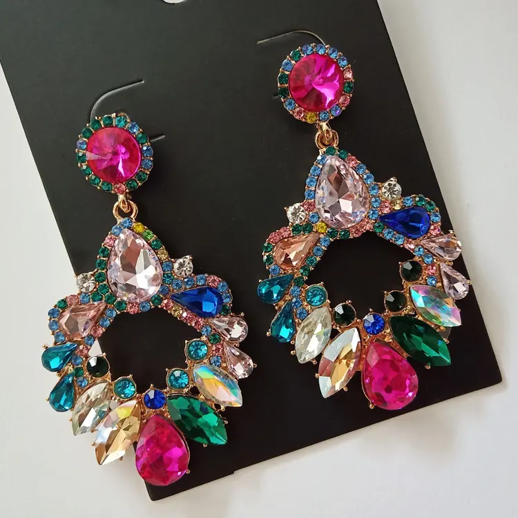 Liberty Gifts wholesale luxury colorful crystal dripping earrings sparkling rhinestone heart star shape vintage dangle jewelry