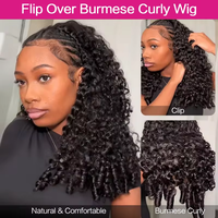 ISEE Perruque Mi-Tête Brute Birmane Pixie Bouclée Prête-à-Porter 100% Cheveux Humains Double Traitée Bouclée Sans Couture avec Cordon de Serrage