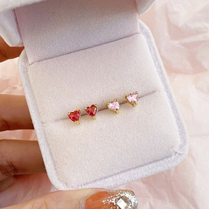 Wholesale Cute Design 18k Gold Plated Multi Color Cubic Zirconia <b>Small</b> Heart <b>Stud</b> <b>Earrings</b> for Women - Product Image 6