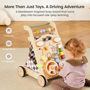 7-in-1 Removable Activity Montessori Push <b>Walker</b> Toy 3-in-1 Sit-to-Stand <b>Wooden</b> <b>Baby</b> With Adjustable Speed - Product Image 4