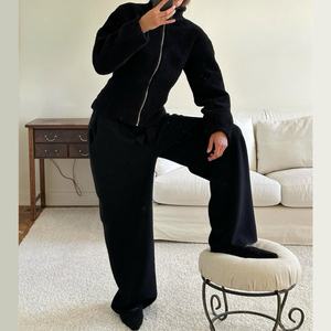 Conjunto de Dos Piezas de Alta Calidad, Elegante, Casual, Personalizado, Sexy, con Cuello Alto, Manga Larga, Cierre de Cremallera y Pantalones para Mujer - Product Image 1