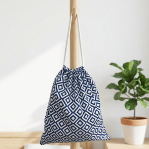 Geometric Pattern Cotton <b>Drawstring</b> <b>Backpack</b> Unisex Portable Minimalist Daily Use Rope Handle - Product Image 1