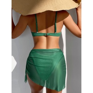 Conjunto de Bikini de 3 Piezas, Talla Única, Exportación 2022, Color Verde Sólido, Estilo INS, Disponible - Product Image 2