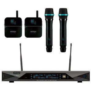 Microphone sans fil à double canal UHF à fréquence <span class=keywords><strong>fixe</strong></span> pour karaoké, fête de mariage, spectacle d'église. - Product Image 1