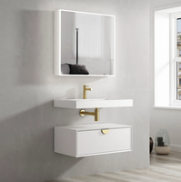 Meuble-lavabo mural moderne blanc de 750 mm, résistant à l'eau et luxueux