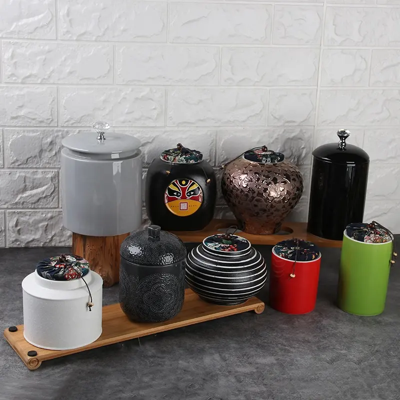 Recipiente de porcelana para cocina, recipiente de almacenamiento de tarros, botellas de té de varios estilos, bote de cerámica japonesa para dulces, para el hogar/restaurante
