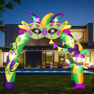Arche gonflable Mardi Gras <span class=keywords><strong>de</strong></span> 9,3 pieds avec bouffon et masque en éclairage LED pour décoration extérieure <span class=keywords><strong>de</strong></span> fête à thème carnaval, jardin, pelouse - Product Image 5