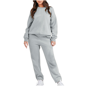 Hot Sell <strong>Plus</strong> <strong>Size</strong> Blank Sports Crewneck <strong>Pullover</strong> Custom Logo Autumn Winter Gym Sexy Tracksuits 2 Piece Elegant Women'S Sets - Product Image 3