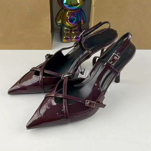 New Arrival: Women's Blue Denim High-Heel <b>Mule</b> Sandals, British Style Cross-Strap Backless Slip-On Shoes - Product Image 2