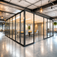 Cloison de séparation en verre noir style industriel, moderne et créative pour espace de bureau