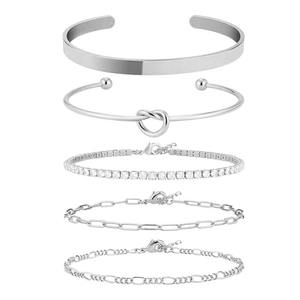 Conjunto de brazaletes dorados con cadena de diamantes de imitación y diseño de nudo para mujeres y hombres, regalo, joyería, accesorio de moda, estilo unisex - Product Image 5