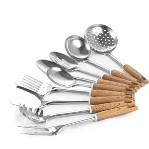 Commerce Assurance cuisine louche à soupe écumoire tourner spatule riz cuillère ensembles d'ustensiles en acier inoxydable Silicone personnalisé moderne