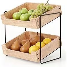 Wooden Desktop Storage Rack 2 Tier Stackable Kitchen Fruit <b>Vegetable</b> Organizer Natural Wood Color - Product Image 5