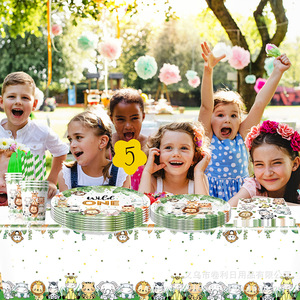 Articles de fête sur le thème du zoo de la jungle : assiettes, gobelets, serviettes, couverts jetables pour décorations de fête d'anniversaire d'enfants - Product Image 2