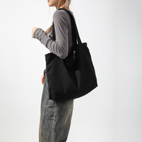 Sac fourre-tout en velours côtelé PLA durable pour femmes, sac à main esthétique vintage avec imprimé lettres, sac à bandoulière grande capacité pour l'université