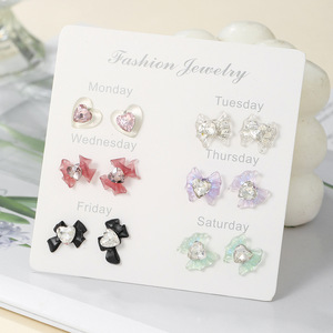 Fashion Jewelry Stud Earrings Set Flower <b>Bow</b> Heart Fruit Resin Weekly <b>Gift</b> for Women - Product Image 3
