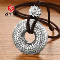 Pendentif en argent S999 avec Sutra du Cœur Ping An pour hommes et femmes, chaîne de pull tricotée, cadeau d'anniversaire