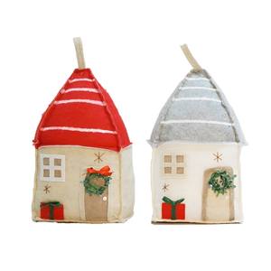 Butée de porte en feutre gris/rouge en forme de petite maison 17x11 H 28CM ASSORTIE - Product Image 1