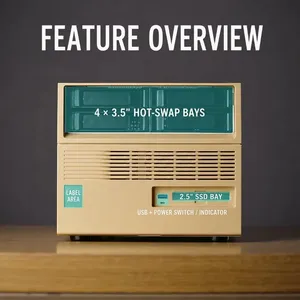 Caja NAS BEVERLY de Torre Media, Metálica, con 4 Bahías para Discos Intercambiables en Caliente, Chasis Retro Mini ITX UATX, Fuente de Alimentación SFX FLEX, Compacta, para Servidor Doméstico - Product Image 6