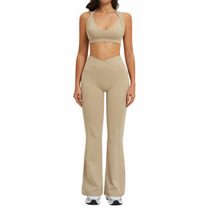 ชุดโยคะดิสโก้สปอร์ต เอวสูง คอลึกทรงวี กางเกงขาบาน ระบายอากาศได้ดี ชุดออกกำลังกายสำหรับผู้หญิง เหมาะสำหรับโยคะ วิ่ง และกีฬากลางแจ้ง - Product Image 5