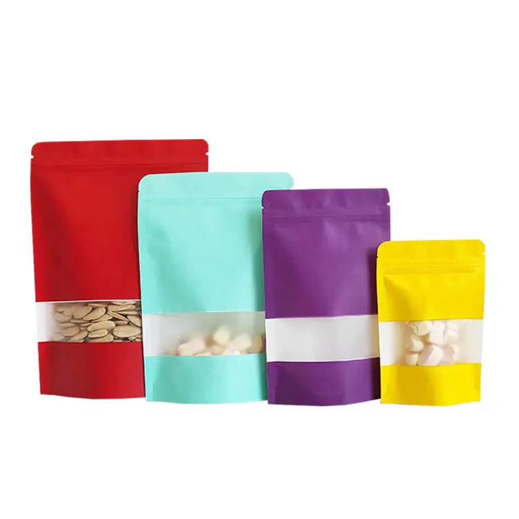 Custom Resealable Snaks Nuts Packaging Zipper Bags Doypack Ziplock Stand Up Pouch Colorful Kraft Paper Bag