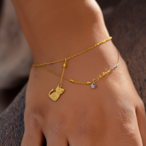 Pulsera de Moda con Dijes, Chapada en Oro, Acero Inoxidable 316L, Colgante de Gato, Joyería Sostenible y Resistente para Mujer - Product Image 3