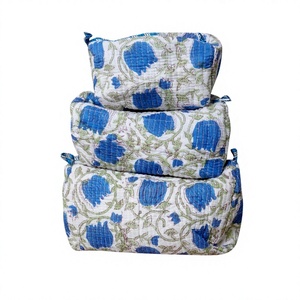 Women's Handmade Cosmetic Tote <b>Bags</b> Assorted Multicolor Utility Toiletry Pouches Set of 2 Printed Pouch set for women in 3 size - Product Image 1