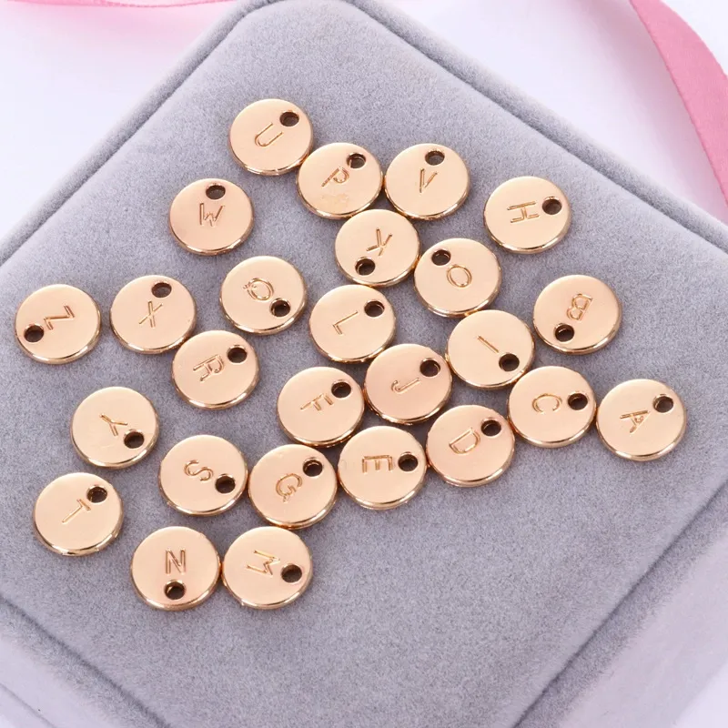 2022 New Arrival 10mm gold plated Alphabet Letters Pendant double sides stamped Initials round disc Charm Jewelry Accessories