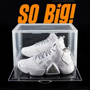 Yan açık şeffaf şeffaf sneaker kasalar özel plastik istiflenebilir ayakkabı rafı saklama kutusu kovaları ayakkabı durumda akrilik