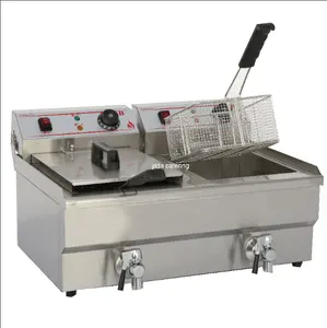 Electric Fryer Snack Machine Double Cylinder Fryer Chicken Chips Deep Fryer 13L+13L with faucet