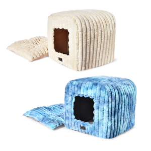 Venta al por mayor de fábrica, cama de terciopelo de conejo a rayas gruesas para mascotas, sofá cama plegable para perros y gatos - Product Image 5