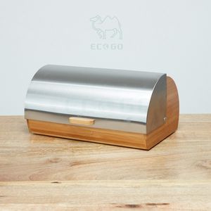 Pan de bambú natural, comida, contenedor de almacenamiento de postres con cubierta de acero inoxidable - Product Image 4