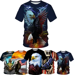 Personalizado New 3d Digital Eagle Men T-Shirts 3d Estilo Casual Big Tall 3d Impresso Pente de Algodão T-shirts Dos Homens Para Homens