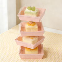 Boîte d'emballage en papier rose pour charcuterie, donuts, macarons, gaufres et produits de boulangerie, avec fenêtre, jetable
