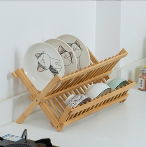 Support à vaisselle pliable en bois à 2 niveaux pour la cuisine, la salle de bain ou le salon, utilisable comme support pour outils, épices, pots de fleurs - Product Image 2