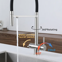 Robinet de cuisine moderne noir brossé avec capteur tactile, cartouche céramique, en acier inoxydable 304, avec douchette extractible et flexible en silicone